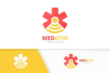 Vektör ambulans ve wifi logo bileşimi. Medic ve sinyal simge veya simge. Benzersiz acil ve radyo logo tasarım şablonu.