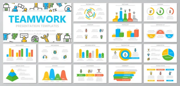 Conjunto de recursos humanos e elementos de gestão de organizações empresariais para slides de modelos de apresentação multiúso com gráficos e gráficos. Folheto, relatório corporativo, marketing, publicidade, capa de livro —  Vetores de Stock