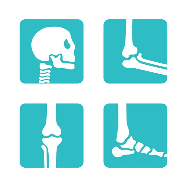 Conjunto de símbolos ortopédicos e esqueléticos. Crânio vetorial, cotovelo, mão, ícones de pé. Botões de aplicativos médicos — Vetor de Stock