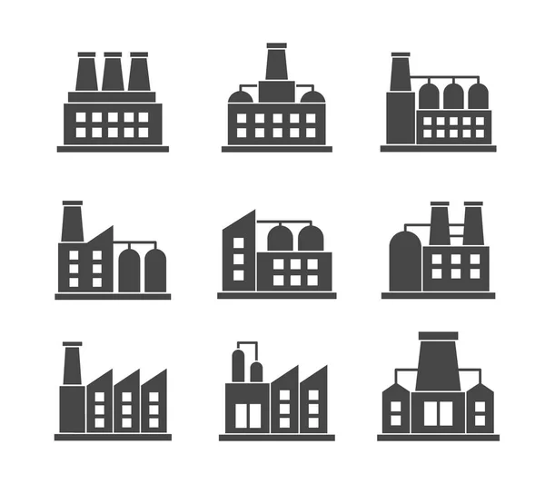 Векторный набор заводов связанных иконок. Символ промышленного завода и знак на белом фоне — стоковый вектор