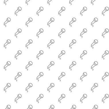 Çeşitli simgeler ve semboller üzerinde düz beyaz arka plan illüstrasyon ile seamless modeli benzersiz dijital mikrofon