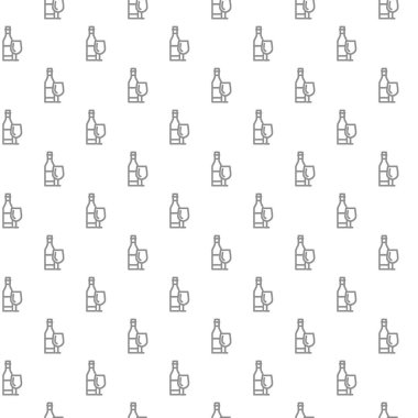 Benzersiz dijital şişe şarap seamless modeli ile çeşitli simgeler ve semboller üzerinde düz beyaz arka plan illüstrasyon