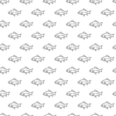 Çeşitli simgeler ve semboller üzerinde düz beyaz arka plan illüstrasyon ile seamless modeli benzersiz dijital fishes