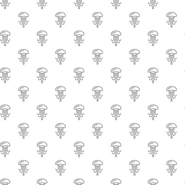 Çeşitli simgeler ve semboller üzerinde düz beyaz arka plan illüstrasyon ile benzersiz dijital denizanası seamless modeli