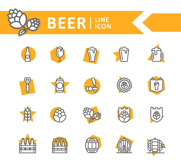 Conjunto de cerveza y bar, iconos de la línea del pub. Alcohol, botella, taza, cebada, lúpulo, barril, cerveza, espuma, barril, vaso de precipitados, tarro y más. Carrera Editable . — Foto de Stock