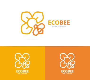 çiçek ve arı logo bileşimi. Benzersiz çiçek ve organiclogotype tasarım şablonu.
