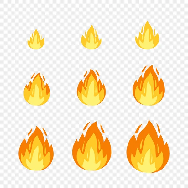 Illustration vectorielle de sprites de feu pour images d'animation. Utilisation dans le développement de jeux, jeux mobiles ou motion graphic. Feu de joie, combustion, explosion, torche, feu de camp sur fond transparent — Image vectorielle