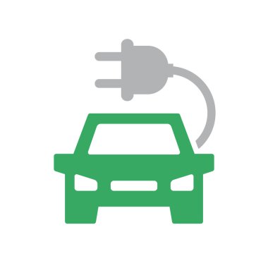 Vektör elektrikli otomobil simgesi. Kablo sembolü ve işareti resimde beyaz arka plan üzerinde şarj ile otomobil.