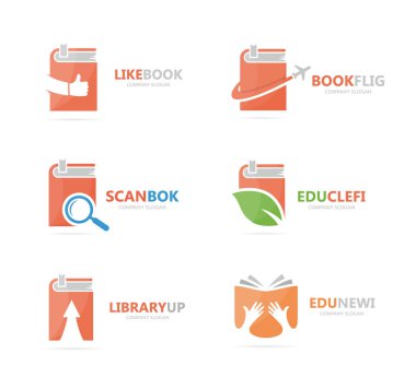 Kitap logo birlikte kümesi. Kitapçı ve Kütüphane simge veya simge. Benzersiz çalışma ve eğitim logo tasarım şablonu.