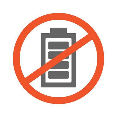 Yok pil sembol tasarlamak. Pil simgesi beyaz arka plan üzerinde izole işareti yasak. Kırmızı çizgiyi çemberde