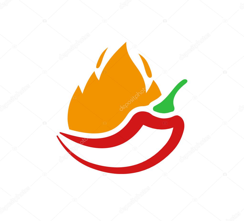 Vector illustration flat design of red peppers on fire symbol and sign