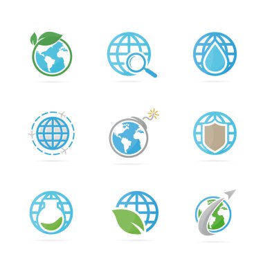 Dünya logo birlikte kümesi. Gezegen ve dünya simge veya simge. Global benzersiz ve ağ logo tasarım şablonu.