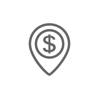 PIN ve doları satır simge bileşimi. Sembol ve işareti illüstrasyon tasarımı. Düzenlenebilir inme. Beyaz arka plan üzerinde izole