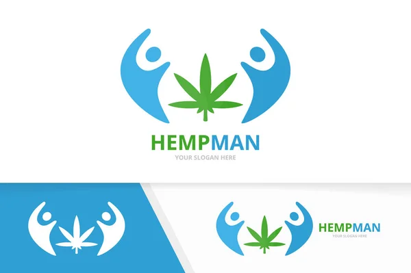 Hoja de marihuana vectorial y combinación de logotipo de personas. Cáñamo y símbolo de la familia o icono. Plantilla de diseño de logotipo de cannabis único . — Vector de stock
