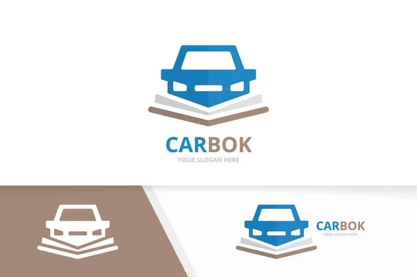 Vektor-Auto und offene Buch-Logo-Kombination. Fahrzeug und Buchhandlung Symbol oder Symbol. einzigartige Designvorlage für Automobil- und Bibliothekslogos. — Stockvektor