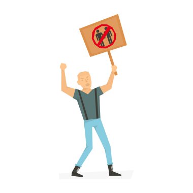 Afiş, kızgın adam çığlık, protesto. İnsanlar gösteri ya da protesto afiş ile.