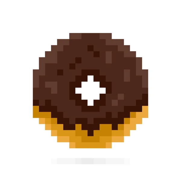Chocolate donut i pixel stil. Dessert och godis 8 bitar art ikon på vit bakgrund — Stockfoto