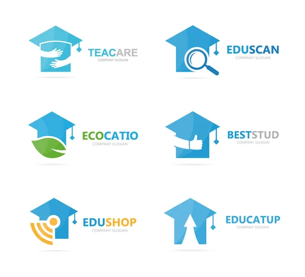 Het aantal gediplomeerde hoed logo combinatie. School en college symbool of pictogram. Unieke studie en onderwijs logo ontwerpsjabloon. — Stockfoto