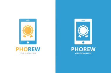 Vektör ödül ve telefon logo bileşimi. Kupa ve mobil simge veya simge. Benzersiz madalya ve aygıt logo tasarım şablonu.