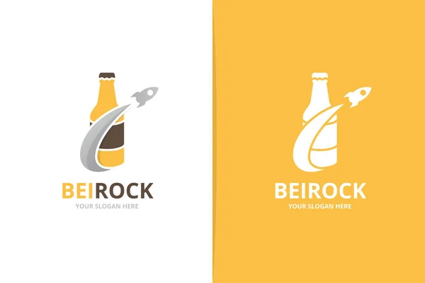 Combinación de botella de vectores y logotipo de cohete. Cerveza y avión símbolo o icono. Plantilla única de diseño de logotipos de alcohol y vuelo . — Vector de stock