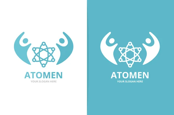 Vektör atom ve insanlar logo bileşimi. Molekül ve aile simge veya simge. Benzersiz bilim ve takım logo tasarım şablonu. — Stok Vektör