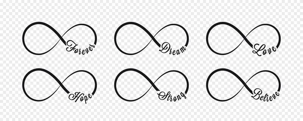 Infinity symbols. Repetition and unlimited cyclicity icon and sign illustration on transparent background. Forever, dream, love, hope, strong, believe — Stock Vector