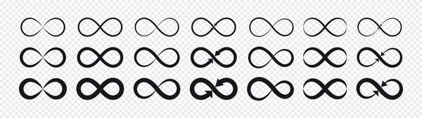 Set of black infinity symbols and signs silhouettes. Isolated on transparent background. — Stock Vector