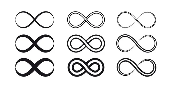 Conjunto de símbolos infinitos y siluetas de iconos . — Vector de stock