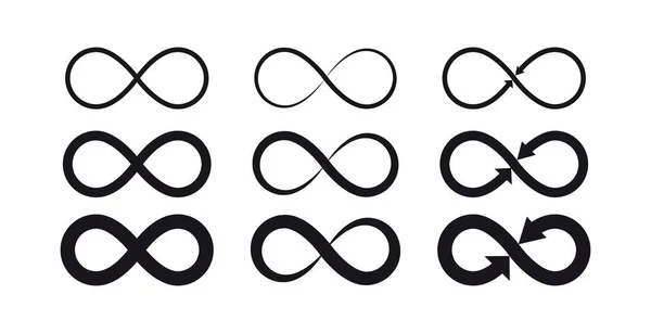 Símbolos infinitos. Eterno, ilimitado, sin fin, logotipo de la vida o concepto de tatuaje . — Vector de stock