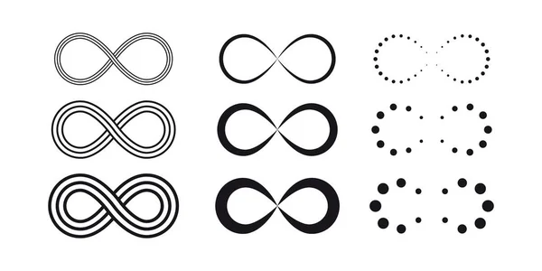 Infinity symbols. Eternal, limitless, endless, life icons or signs concept. Isolated on a white background. — Stock Vector