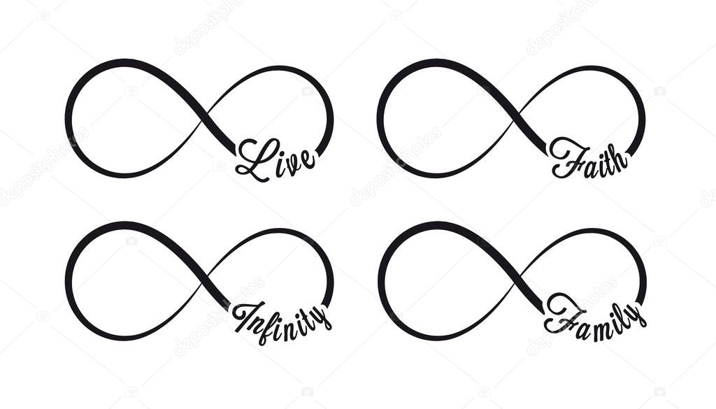 Infinity symbols. Repetition and unlimited cyclicity icon and sign illustration on white background. Live, faith, family