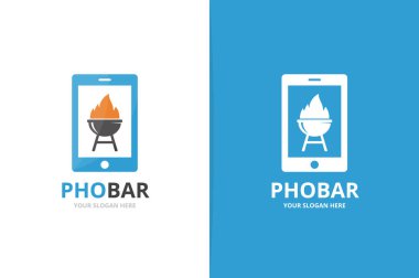 Vektör Barbekü ve telefon logo bileşimi. Izgara ve mobil simge veya simge. Benzersiz Barbekü ve aygıt logo tasarım şablonu.