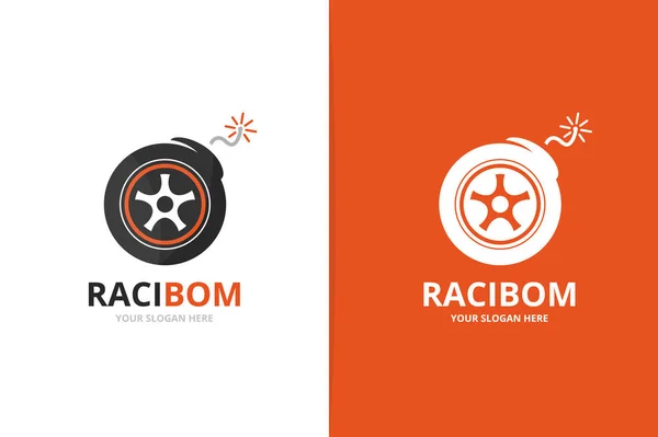 Vector wiel en bom logo-combinatie. Moe en ontploffen symbool of pictogram. Unieke band en wapen logo ontwerpsjabloon. — Stockvector
