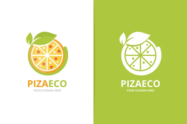 Vektorpizza und Blatt-Logo-Kombination. Lebensmittel und Öko-Symbol oder -Symbol. einzigartige Pizzeria und Design-Vorlage für Bio-Logos. — Stockvektor