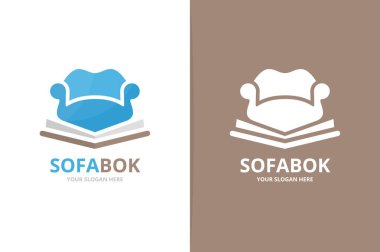 Vektör kitap ve kanepe logo bileşimi. Kanepe ve Pazar sembol veya simge. Benzersiz Kitabevi, Kütüphane ve koltuk logo tasarım şablonu.