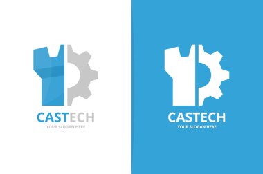 Vektör Kalesi ve dişli logo bileşimi. Kule ve mekanik simge veya simge. Benzersiz kale ve endüstriyel logo tasarım şablonu.