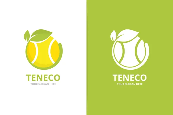 Combinazione di tennis vettoriale e logo foglia. Simbolo o icona del gioco e della pianta. Modello di design unico di palla e logotipo organico . — Vettoriale Stock