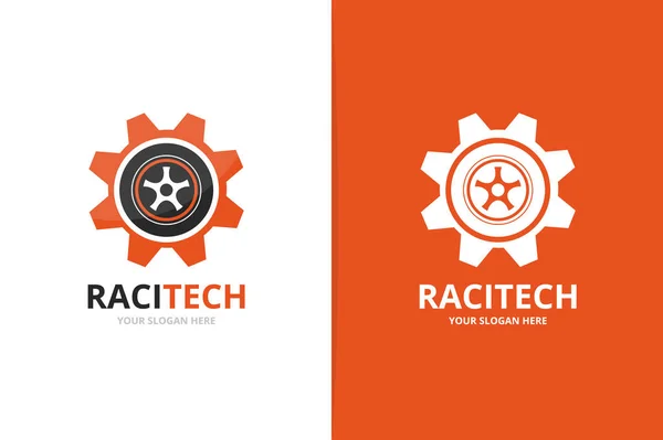 Kombination aus Vektor-Rad und Getriebe-Logo. Reifen und mechanisches Symbol oder Symbol. einzigartige Designvorlage für Auto- und Industrielogos. — Stockvektor