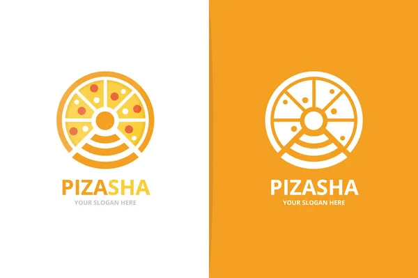 Vektorpizza und Wifi-Logo-Kombination. Lebensmittel und Signalsymbol oder Symbol. einzigartige Pizzeria und Radio, Internet-Logotyp-Design-Vorlage. — Stockvektor