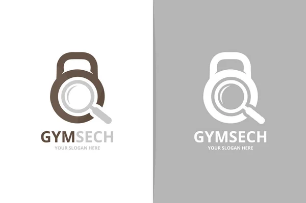 Vector sport en loupe logo-combinatie. Gym en vergrootglas pictogram of symbool. Uniek fitness en zoek logo ontwerpsjabloon. — Stockvector