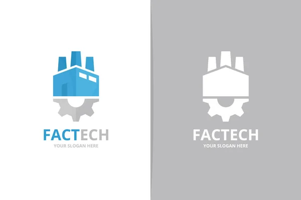 ベクトルの工場とギアのロゴの組み合わせ。業界とメカニックのシンボルまたはアイコン。独自の製造と工業用のロゴタイプのデザイン テンプレート. — ストックベクタ