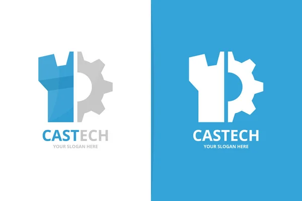 Vector kasteel en versnelling logo-combinatie. Toren en monteur symbool of pictogram. Industriële logo ontwerpsjabloon en uniek Fort. — Stockvector