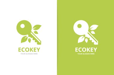 Vektör anahtar ve yaprak logo bileşimi. Kilit ve Eko simge veya simge. Benzersiz evi ve organik logo tasarım şablonu.