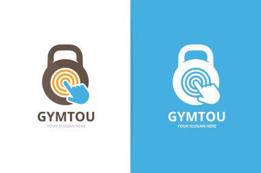 Spor vektör ve logo bileşimini tıklatın. Spor salonu ve imleç simge veya simge. Benzersiz fitness ve dijital logo tasarım şablonu.