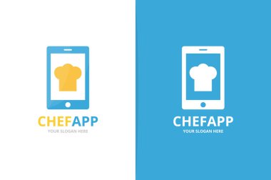 Vektör chef şapka ve telefon logo bileşimi. Mutfak ve mobil simge veya simge. Benzersiz aşçı ve aygıt logo tasarım şablonu.