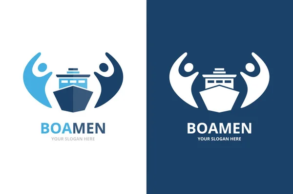 Vector schip en mensen logo-combinatie. Boot en familie symbool of pictogram. Unieke jacht en team logo ontwerpsjabloon. — Stockvector