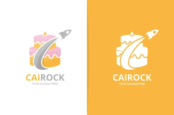 Vector cake en raket logo-combinatie. Cirkel- en vliegtuig symbool of pictogram. Unieke cupcake en vlucht logo ontwerpsjabloon. — Stockvector