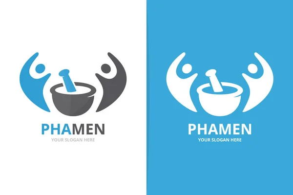 Vector pharmacy and people logo combination. Pounder and family symbol or icon. Unique mortar and pestle logotype design template. — Stock Vector