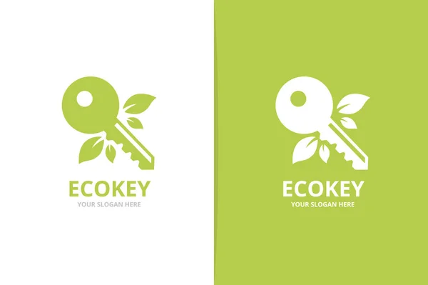 Vector logo-combinatie van sleutel en blad. Slot en eco-symbool of pictogram. Unieke woning en biologische logo ontwerpsjabloon. — Stockvector