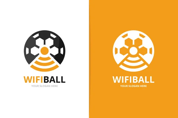 Vektor Fußball und Wifi-Logo-Kombination. Ball und Signalsymbol oder -symbol. einzigartige Design-Vorlage für Fußball und Radio, Internet-Logotypen. — Stockvektor